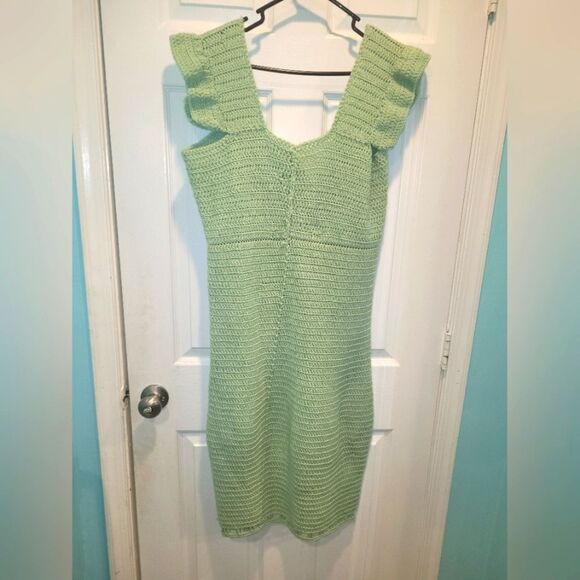 Mint Crocheted midi dress, Women's sz L, handmade. - Picture 2 of 2